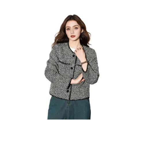 FAWENXIANGZI Куртки Пальто Женские Черный Белый Клетка