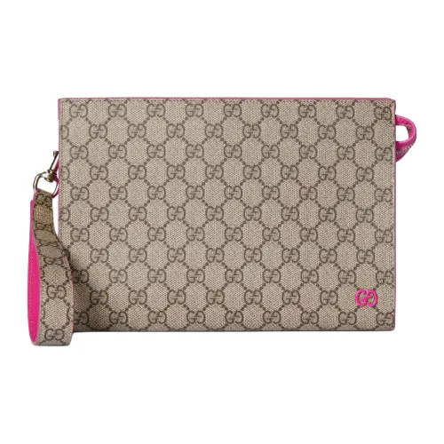 GUCCI GG Supreme Искусственная кожа Клатч Женский Темно-коричневый и Розовый