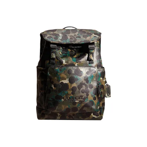 COACH League Камыш Кожа Рюкзак Большой Мужской Камуфляж Зеленый