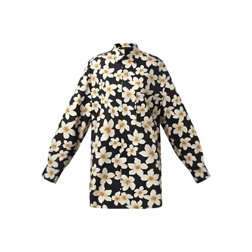 GOELIA Рубашка Женская Черное Золото Ручной Рисунок Апельсиновый Цветок
