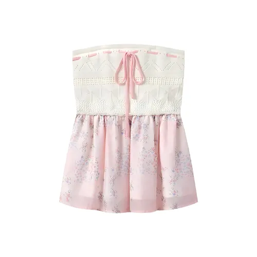 VKXOW Без бретелек Топ Женский Розовый Белый