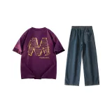 Комплект одежды (Виноградный фиолетовый топ + темно-синие штаны)