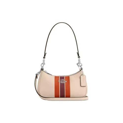 COACH Teri Pebble кожа плечевая сумка мини женская бежевая и многоцветная