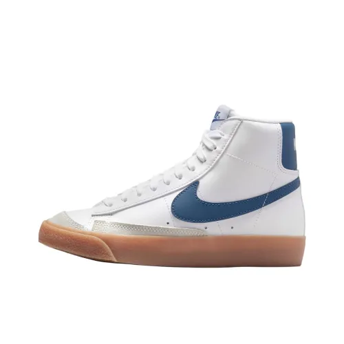 Nike Blazer Mid 77 Противоскользящий устойчивый к истиранию высокий топ для детей скейтбординг белый и синий для подростков