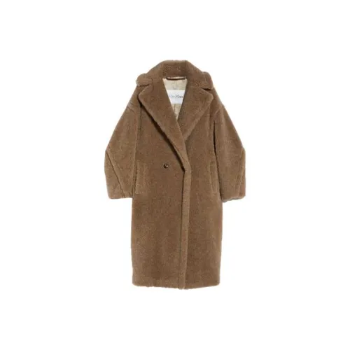 MaxMara Длинное пальто с длинными рукавами женское песочного цвета