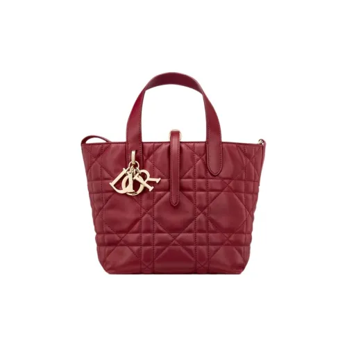 DIOR Toujours Телячья кожа Тоут Сумка Сумка для покупок Сумка на плечо Сумка Маленькая Женская Вишнево-красная
