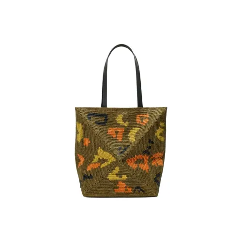 LOEWE Puzzle Fold Рафия Телячья кожа Тоут Сумка Сумка для покупок Сумка через плечо Большая Женская Оливково-зеленая