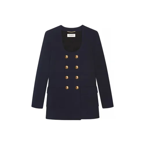 SAINT LAURENT Темно-синий Женское пальто