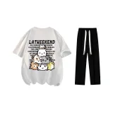 Комплект одежды (Белая и Серая футболка + Черные повседневные штаны)