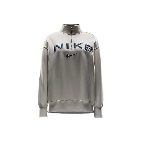 nike Sportswear Phoenix Fleece OVERSIZED 1 4 Zip Логотип Топ Толстовка Женские Серый