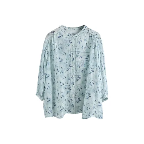 Cypress House Рубашка Женская Синие Листья Зеленые