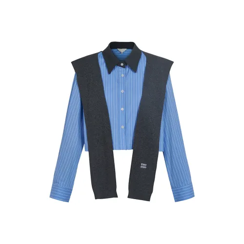 MISSHONEY MH Трикотаж Женский Синий Полосатый Рубашка + Серый Шаль