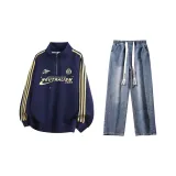 Комплект одежды (Темно-синий свитшот + Темно-синие джинсы с эффектом вымытого)