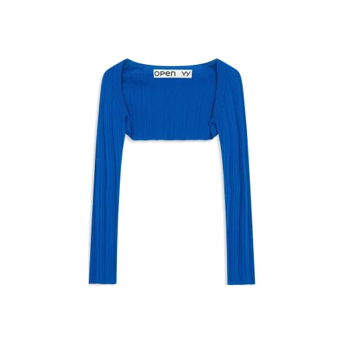 OPEN YY Плиссированный Боло Кардиган Трикотаж Женский БЛУ Синий