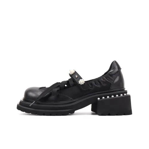 Asthershop Грубый каблук Туфли Мэри Джейн Женские Черные