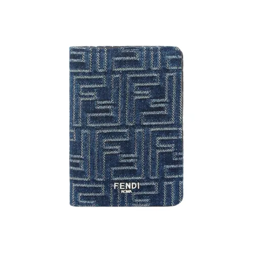 FENDI Футляр Для Пластиковых Карт FFФутляр Для Пластиковых Карт Из Жаккарда С Узором FF С Эффектом Денима Синего Цвета И Кожи Коричневого Цвета