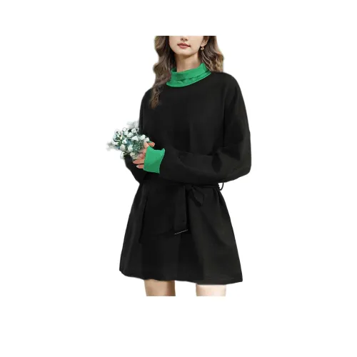 Wbwq Свитшот Женские Черный с Зеленым Воротником