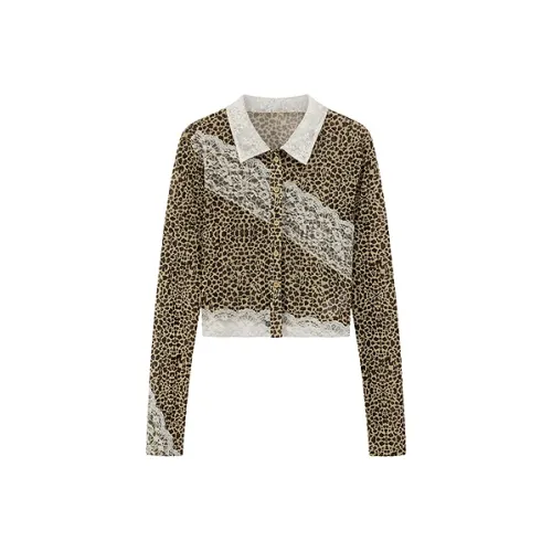 CHUU Рубашка Женская Леопардовый принт Кофейный
