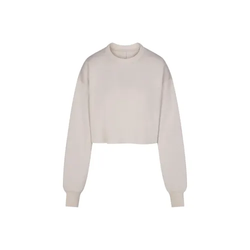 SKIMS Хлопок Флис Укороченный Crewneck Толстовка Женская Камень Каменный цвет