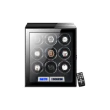 9 отделений для часов, внешняя сторона: углеродное волокно, сенсорное управление, регулировка (замок отпечатка пальца)