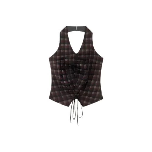 ABBY GODDESS Топ на бретелях Женский Черный Белый Красный Клетка