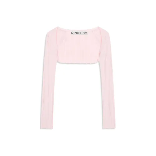 OPEN YY Плиссированный Боло Кардиган Трикотаж Женский Булавка Розовый