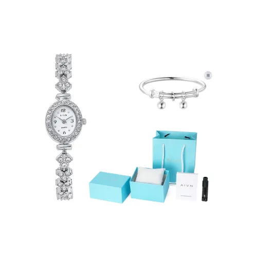 AIVN Rhinestone Embellished Heart Bracelet and Watch Set Quartz Movement Alloy Strap Women's Watch White Dial AIVN Rhinestone Embellished Heart Браслет и Набор Часов Кварцевый Механизм Сплав Ремешок Женские Часы Белый Циферблат