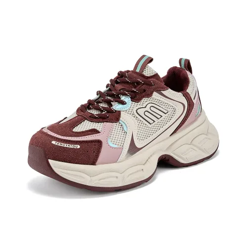 La Chapelle Shock Absorbers Slip-Resistant Дышащий Низкий Топ Кроссовки с Толстой Подошвой Женские Красные