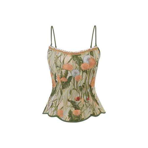 VKXOW Топ на бретелях Женские Масло Картины Зеленый