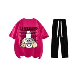 Комплект одежды (Розовая и красная футболка + черные повседневные штаны)