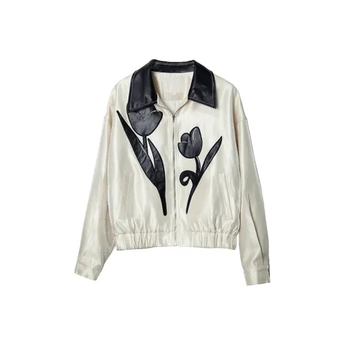 UARE Куртка Женская Абрикосовая с Черными Цветами