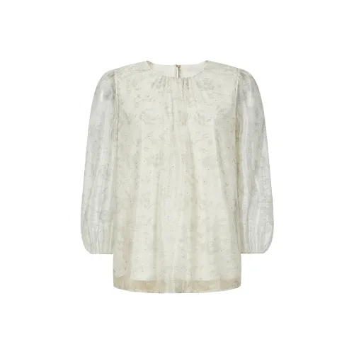 JZ. ANNAKRO Шифон Рубашка Женская Цветочный Светлый Бежевый