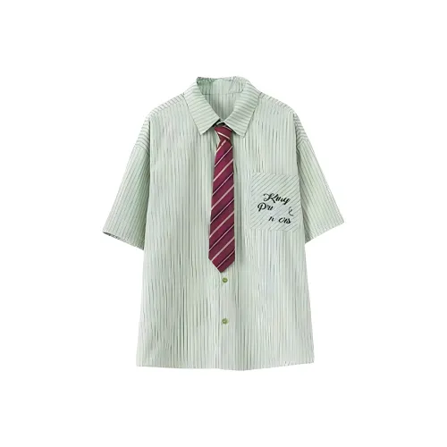 KKX Рубашка Женская Зеленая Полосы [Рубашка + Галстук]