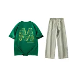 Комплект одежды (Топ из яшмы + Штаны желтого цвета с эффектом грязи)