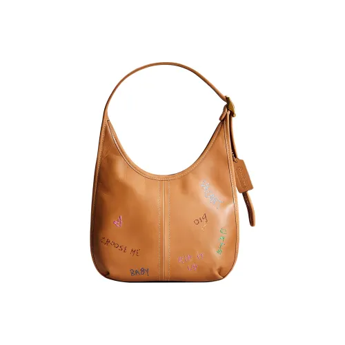 COACH Ergo Естественная кожа Одно плечо Сумка Средний Женский Имбирно-желтый