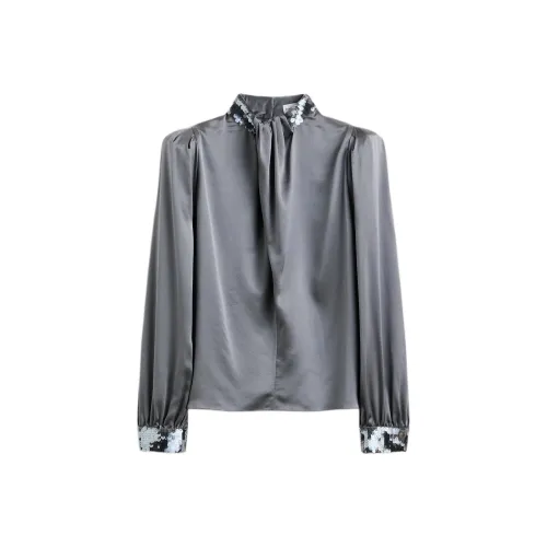 SCANLAN THEODORE SS25 Sequined Тюрбан Шея Блузка Рубашка Женская GREY Серый