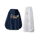 Темно-синий синий худи + светло-серые штаны цвета фотинии