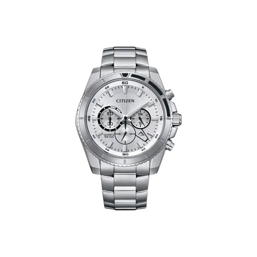 CITIZEN Quartz Chronograph Collection Кварцевый механизм Нержавеющая сталь Ремешок Часы 46,5 мм Мужские часы Серебристый циферблат