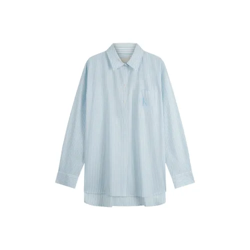 Calvin Klein 0SA Light Blue Stripes Women's Shirts Кальвин Кляйн 0SA Светло-Синий Полосатый Женский Рубашка