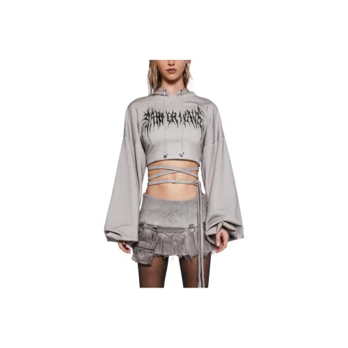 Dolls Kill DARKER WAVS Pitch С открытой спиной Укороченный худи Толстовка Женская Off Белый Экрю