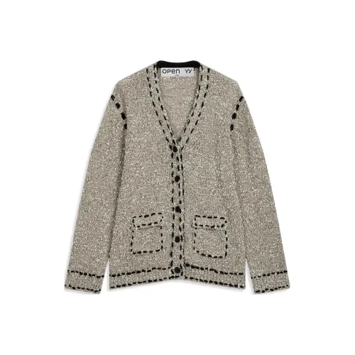 OPEN YY WEED Стич Кардиган Трикотаж Унисекс Бежевый Бежевый