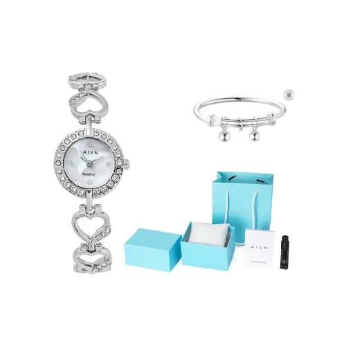 AIVN Rhinestone Embellished Heart Bracelet and Watch Set Quartz Movement Alloy Strap Women's Watch