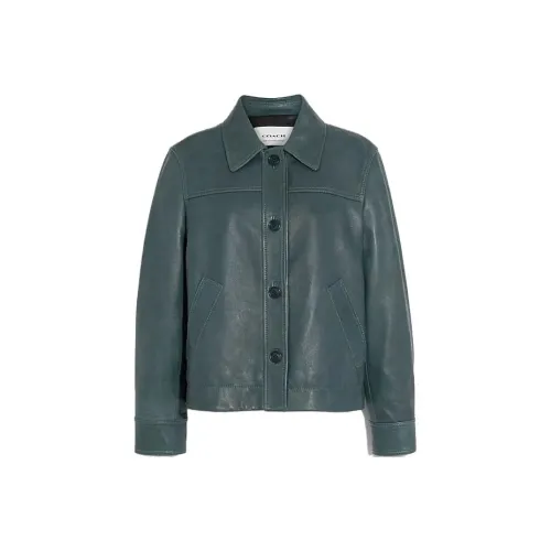 COACH Зеленые Женские Кожаные Куртки