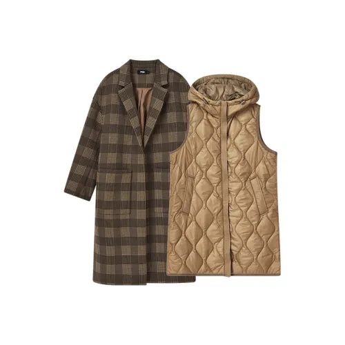 FILA Клетка Ромб С капюшоном Свободный крой MID Длина Пуховая куртка Женская