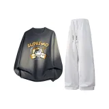 Темно-серый свитшот с круглым вырезом + светло-серые штаны