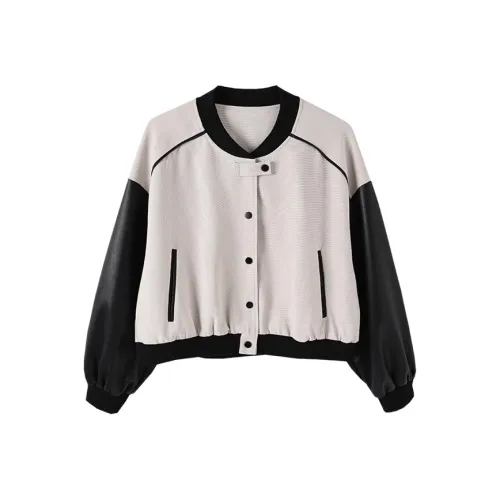 Jinggu Бейсбольная куртка Женские Абрикос и Черный