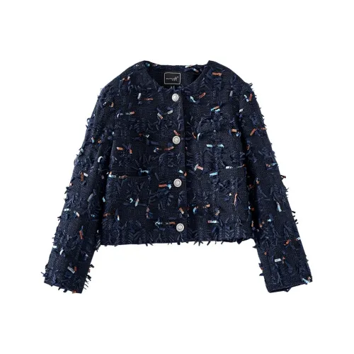 OUNIXUE Cropped Coat Women's Dark Blue