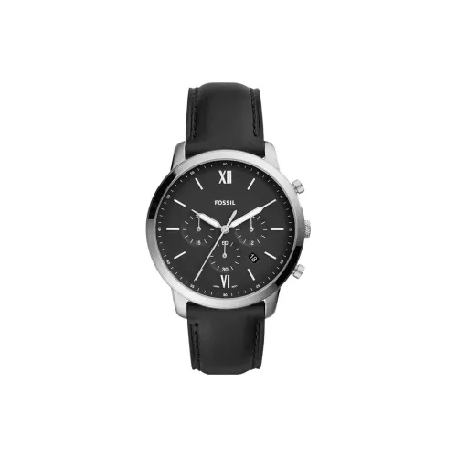 FOSSIL Наручные часы Кварцевый механизм Кожаный ремешок 44 мм Черный циферблат Мужские часы