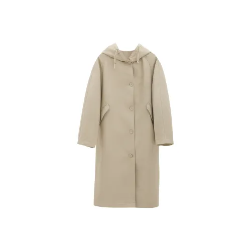 Fstudio Длинный тренч с капюшоном женский цвет хаки