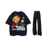 Темно-синий синий футболка + черные джинсы